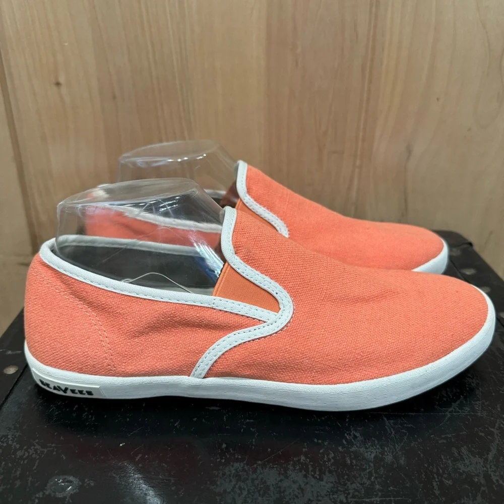 Seavees Baja slip on standard vintage washed linen Size 9.5 Peach Orange Shoes